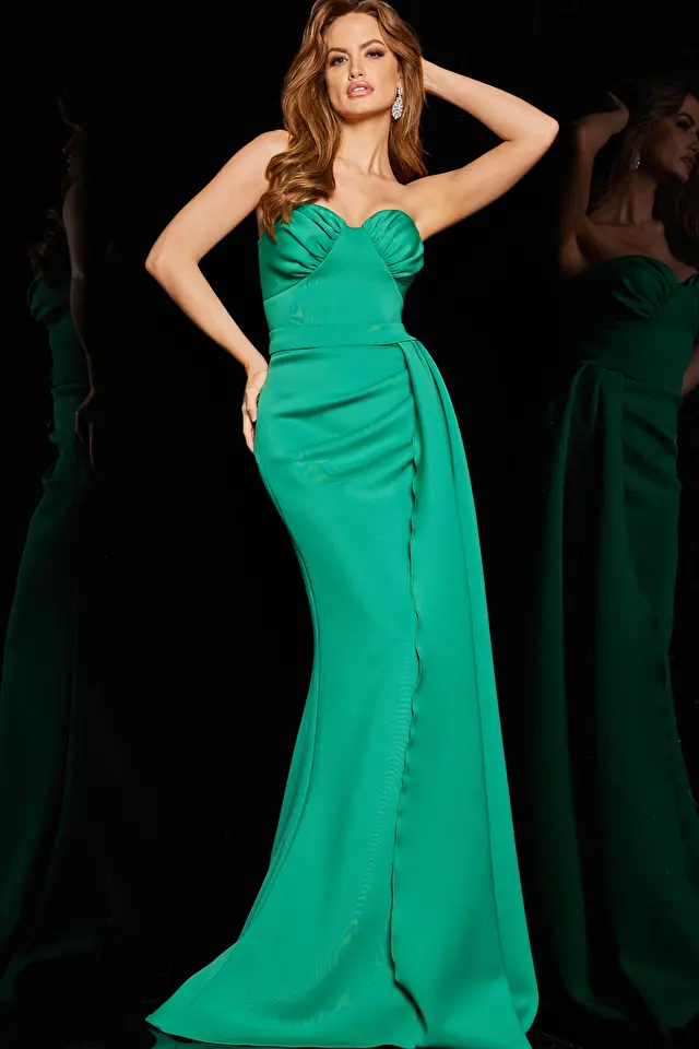 jovani Green Sweetheart Neckline Ruched Formal Gown